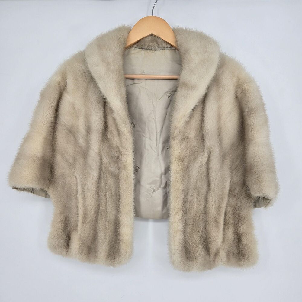 Vintage blonde genuine mink fur shawl/stole/wrap with‎ pockets